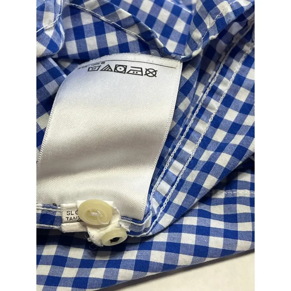 Banana Republic Camden Fit Button Up Gingham Shirt Royal Blue Academia Size XL